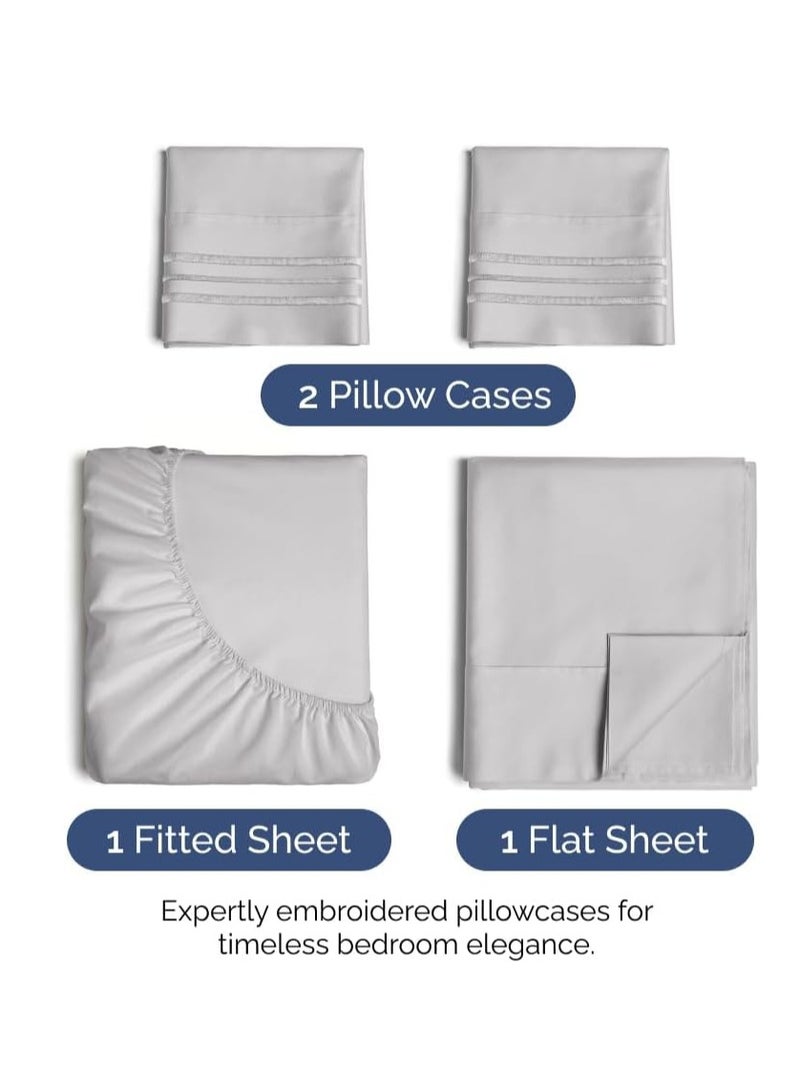 CGK Unlimited Queen Size 4 Piece Sheet Set - Comfy Breathable & Cooling Sheets - Hotel Luxury Bed Sheets for Women & Men - Deep Pockets, Easy-Fit, Soft & Wrinkle Free Sheets - Light Grey Oeko-Tex Bed Sheet Set  - Image 2