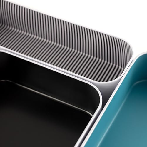 Three by Three Seattle 5 Piece Metal Organizer Tray Set for Storing Makeup, Stationery, Utensils, and More in Office Desk, Kitchen and Bathroom Drawers (2 Inch, Assorted Colors, Stripes) - Image 3