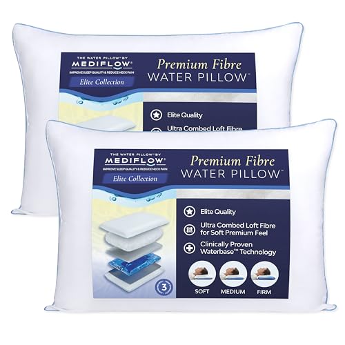 MEDIFLOW Mediflow Water Pillow  Elite Collection Fiber Pillow Orthopedic Pillow for Neck Pain Relief Adjustable Water Pillow for Sleeping Two Pillows Twin Pack White 