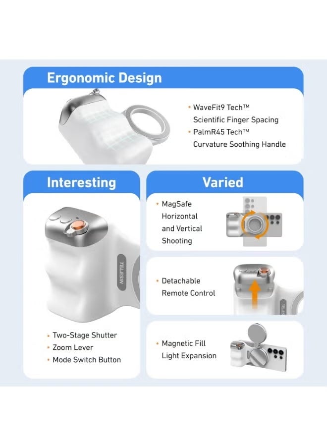 FEND Fun Shot Magnetic Grip with Detachable Remote for Smartphones, Hands-Free Selfies, Video Recording, Live Streaming, Vlogging, Adjustable Angle, Compact Portable Design – Universal Magnetic Mount for iPhone, Android, and Other Devices for Travel, Work, and Daily Use - Image 2