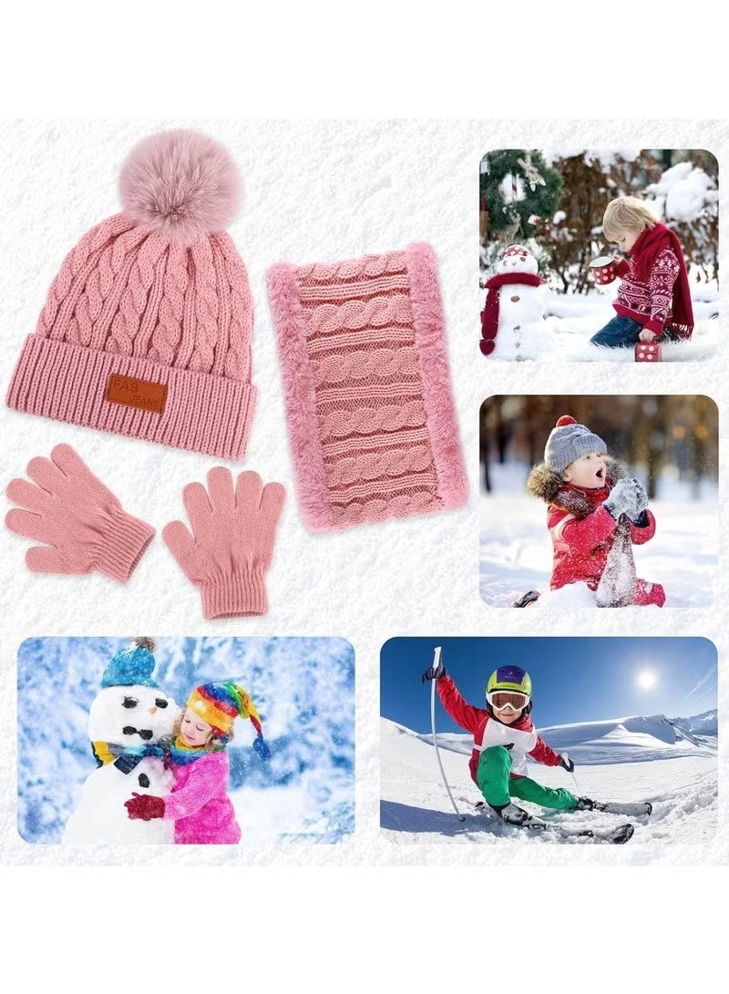 أخبار مجموعة قبعة وشاح وقفازات للأطفال، مجموعة قبعة وشاح وقفازات شتوية للأطفال مع بطانة صوف سميكة ودافئة للأطفال من عمر 2 إلى 6 سنوات، باللون الوردي - Image 3
