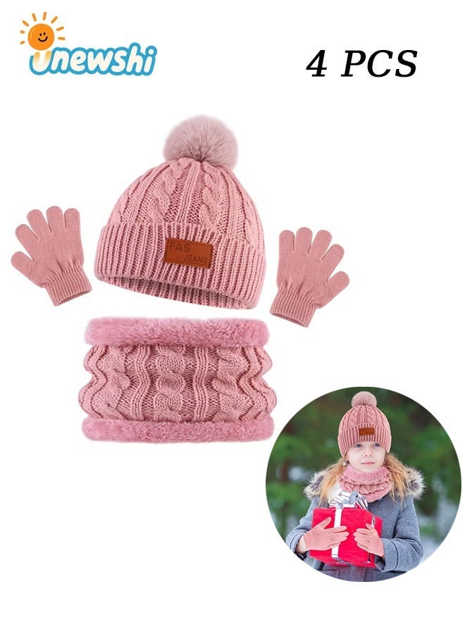 أخبار مجموعة قبعة وشاح وقفازات للأطفال، مجموعة قبعة وشاح وقفازات شتوية للأطفال مع بطانة صوف سميكة ودافئة للأطفال من عمر 2 إلى 6 سنوات، باللون الوردي - Image 1