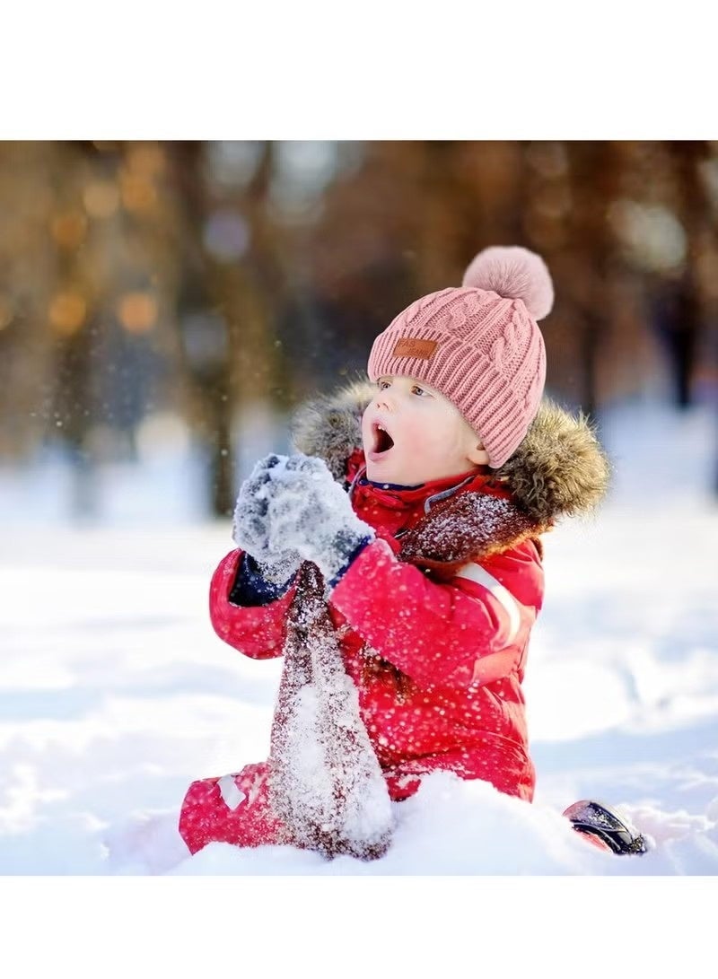 أخبار مجموعة قبعة وشاح وقفازات للأطفال، مجموعة قبعة وشاح وقفازات شتوية للأطفال مع بطانة صوف سميكة ودافئة للأطفال من عمر 2 إلى 6 سنوات، باللون الوردي - Image 2