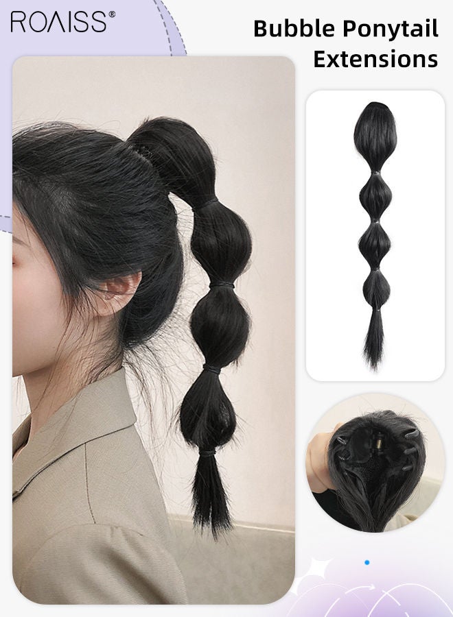 roaiss Medium Bubble Ponytail Extensions, Lantern Bubble Braid Claw Clip Braided Ponytail Wig Hair Extension Synthetic Hairpiece for Women Girls Party Hairstyle Soft Daily Use, 45cm - Natural Black - Image 1