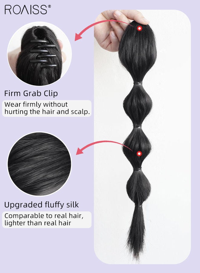 roaiss Medium Bubble Ponytail Extensions, Lantern Bubble Braid Claw Clip Braided Ponytail Wig Hair Extension Synthetic Hairpiece for Women Girls Party Hairstyle Soft Daily Use, 45cm - Natural Black - Image 4