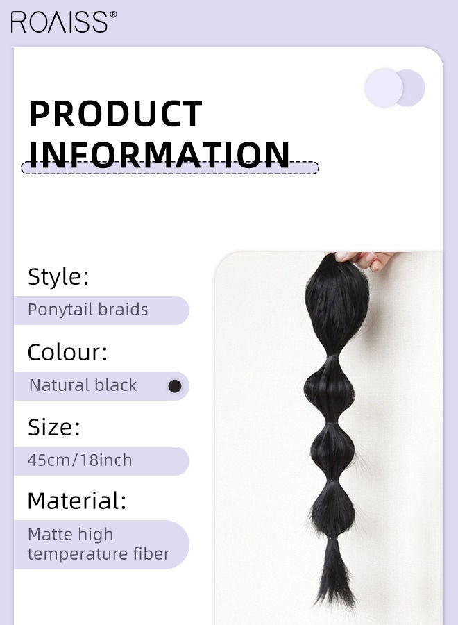 roaiss Medium Bubble Ponytail Extensions, Lantern Bubble Braid Claw Clip Braided Ponytail Wig Hair Extension Synthetic Hairpiece for Women Girls Party Hairstyle Soft Daily Use, 45cm - Natural Black - Image 3