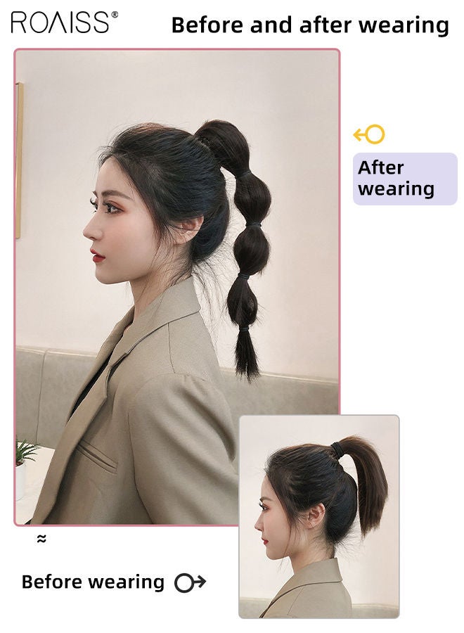 roaiss Medium Bubble Ponytail Extensions, Lantern Bubble Braid Claw Clip Braided Ponytail Wig Hair Extension Synthetic Hairpiece for Women Girls Party Hairstyle Soft Daily Use, 45cm - Natural Black - Image 2
