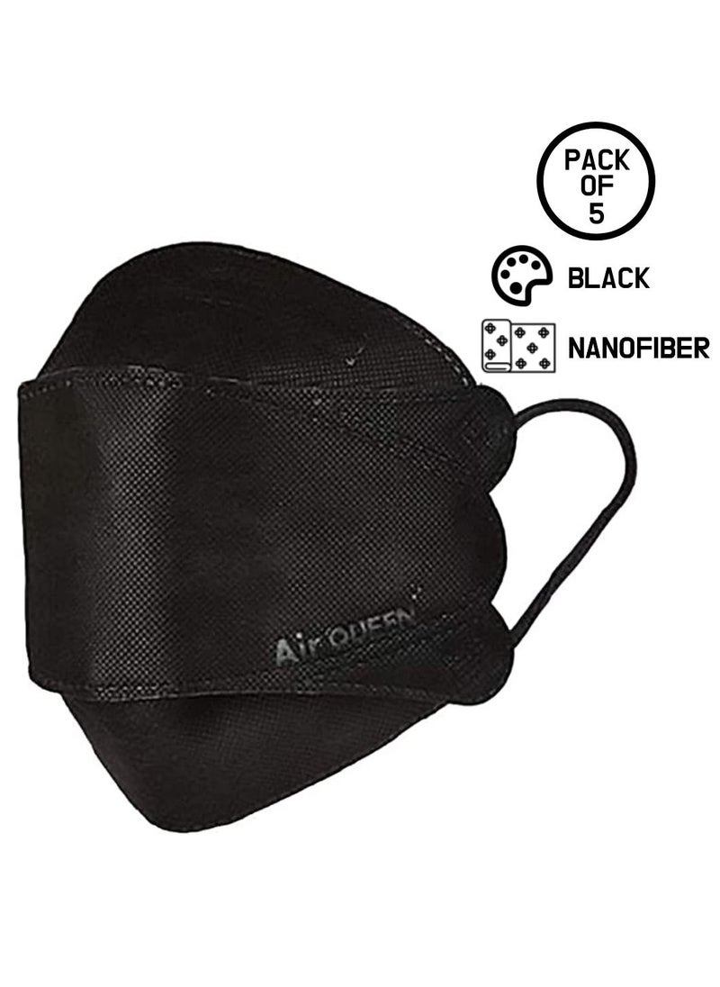 Air QUEEN Pack Of 5 Pieces Nanofiber Filter Face Mask For Adults Face Mask Black  - Image 1