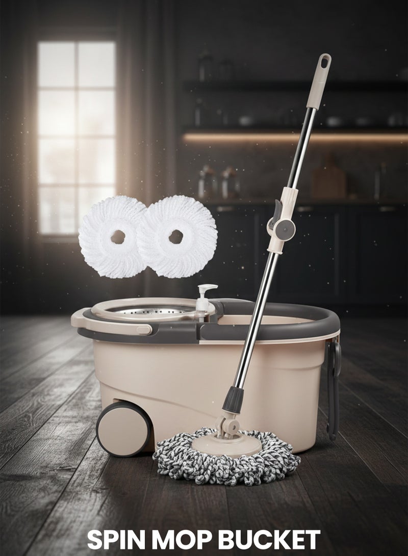 MarkedOne Efficient Floor Cleaner Spin Mop with 360° Spinning Action, Stainless Steel Adjustable Handle, 2 Replacement Heads, Mop with Wheels & Integrated Spray Bottle for Effortless Mops for Floor Cleaning - Image 1