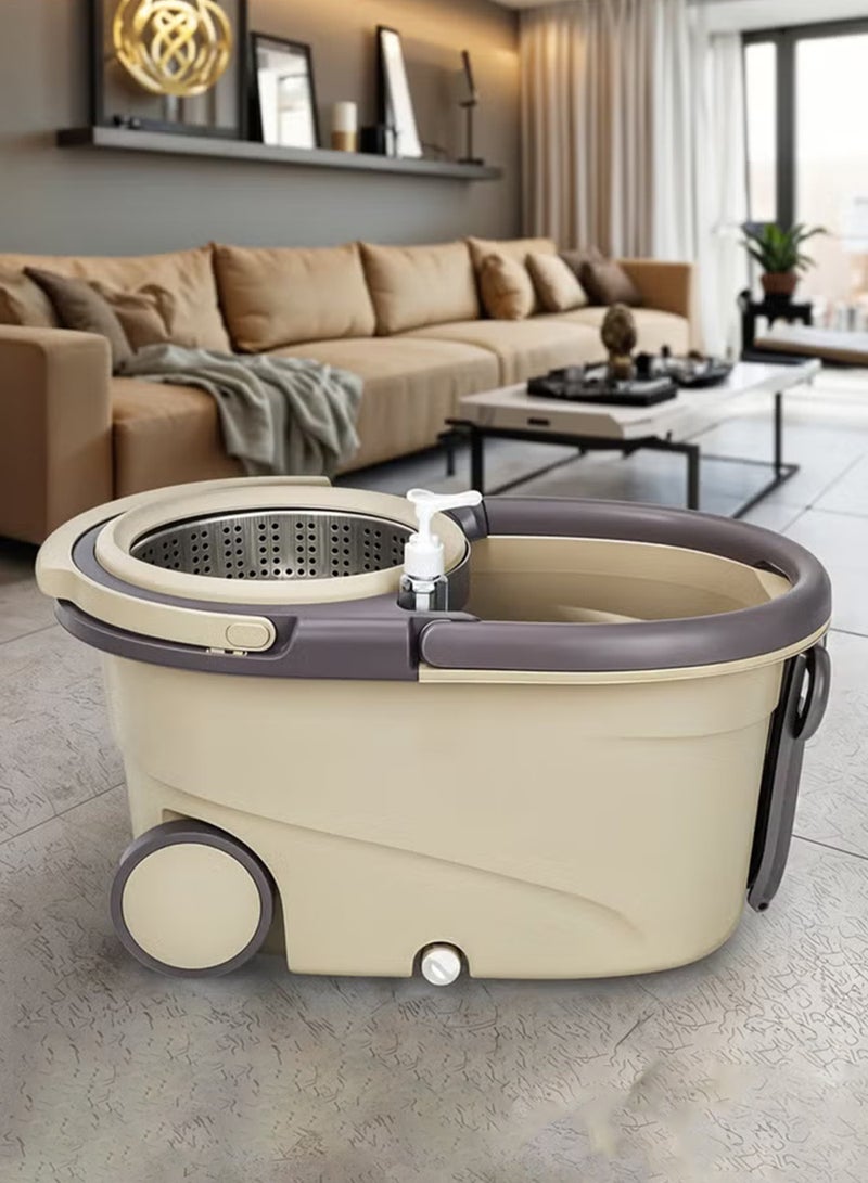 MarkedOne Efficient Floor Cleaner Spin Mop with 360° Spinning Action, Stainless Steel Adjustable Handle, 2 Replacement Heads, Mop with Wheels & Integrated Spray Bottle for Effortless Mops for Floor Cleaning - Image 4