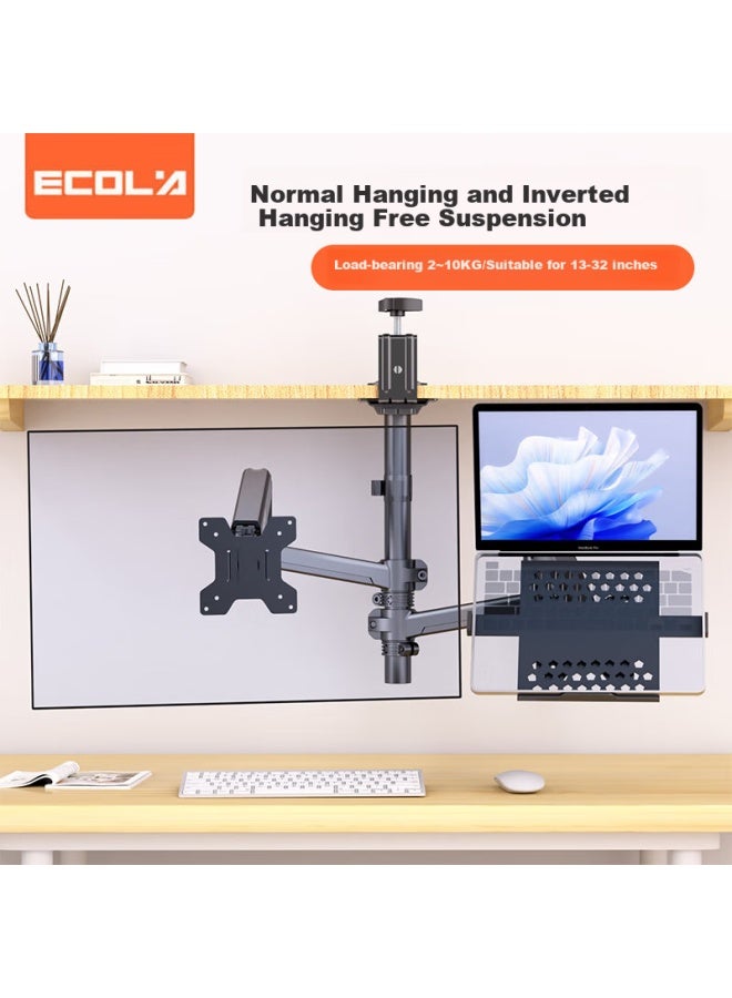 Ecola Monitor Arm Dual Screen Column Type Height Adjustable Free Suspension Lift Game Design Versatile Inverted Computer Stand F42bk Black - Image 2