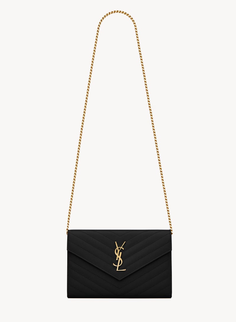 Yves Saint Laurent Saint Laurent Classic Cassandre Chain Wallet Bag, Women's Leather Wallet, Womens Shoulder Bag, Women's Cross body Bag, Women's Hand Bag Black-Gold-22cm  - Image 1