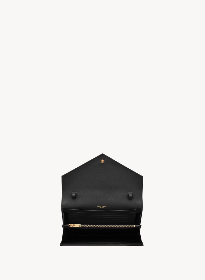 Yves Saint Laurent Saint Laurent Classic Cassandre Chain Wallet Bag, Women's Leather Wallet, Womens Shoulder Bag, Women's Cross body Bag, Women's Hand Bag Black-Gold-22cm  - Image 3
