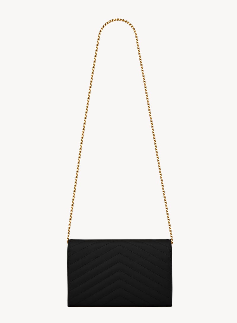 Yves Saint Laurent Saint Laurent Classic Cassandre Chain Wallet Bag, Women's Leather Wallet, Womens Shoulder Bag, Women's Cross body Bag, Women's Hand Bag Black-Gold-22cm  - Image 2