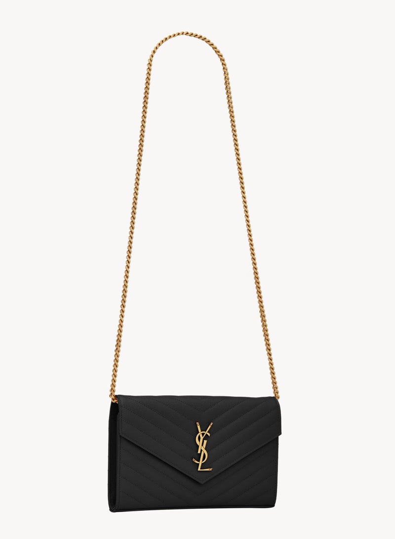 Yves Saint Laurent Saint Laurent Classic Cassandre Chain Wallet Bag, Women's Leather Wallet, Womens Shoulder Bag, Women's Cross body Bag, Women's Hand Bag Black-Gold-22cm  - Image 4
