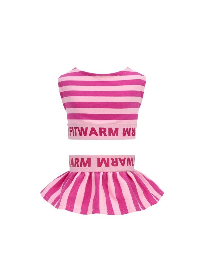 Fitwarm 2 Piece Summer Dog Clothes with Crop Top and Skirt, Striped Dog Dress for Small Dogs Girl, Pet Cat Outfit, Pink, Large  - Image 1