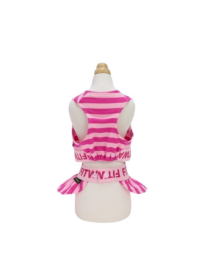 Fitwarm 2 Piece Summer Dog Clothes with Crop Top and Skirt, Striped Dog Dress for Small Dogs Girl, Pet Cat Outfit, Pink, Large  - Image 2