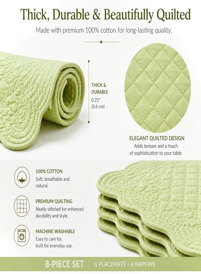 ART pinecone Spring Table Setting Placemats Set of 4 with Matching Napkins, Quilted Cotton Table Mats & Cloth Napkins, Soft Pastel Pistachio Green for Brunch & Everyday Dining - Image 3