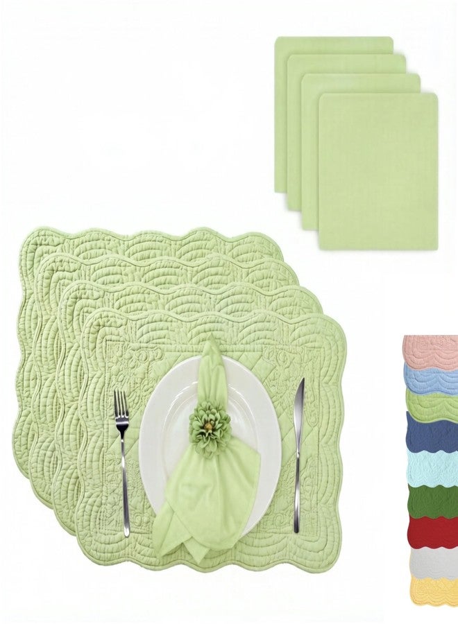 ART pinecone Spring Table Setting Placemats Set of 4 with Matching Napkins, Quilted Cotton Table Mats & Cloth Napkins, Soft Pastel Pistachio Green for Brunch & Everyday Dining - Image 1