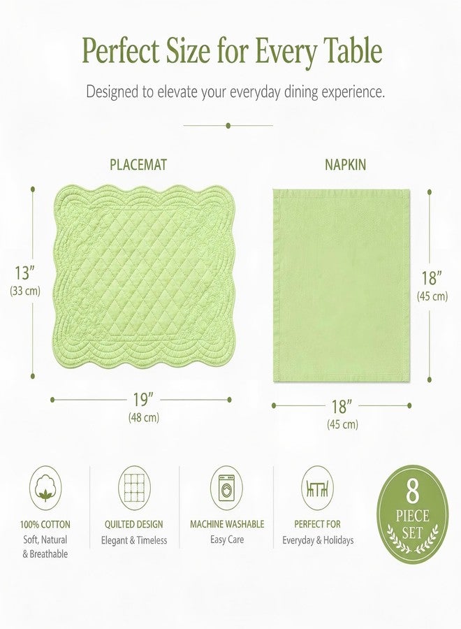 ART pinecone Spring Table Setting Placemats Set of 4 with Matching Napkins, Quilted Cotton Table Mats & Cloth Napkins, Soft Pastel Pistachio Green for Brunch & Everyday Dining - Image 2