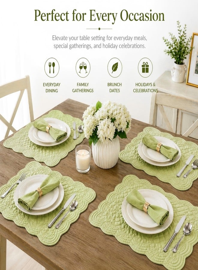 ART pinecone Spring Table Setting Placemats Set of 4 with Matching Napkins, Quilted Cotton Table Mats & Cloth Napkins, Soft Pastel Pistachio Green for Brunch & Everyday Dining - Image 4