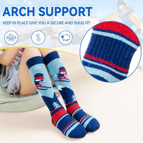 SeeyAN Kids Ski Socks Merino Wool Thermal Winter Socks Boys Girls Warm SnowBoarding Thick Skiing Socks 3 Pairs (Black/Blue/Green, 8-12 Years) - Image 2