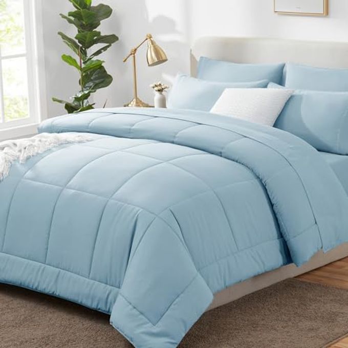 FULL SIZE COMFORTER SETS LIGHT BLUE 7 PIECES BED IN A BAG BLUE COMFORTER FULL SIZE ALL SEASON BEDDING SETS WITH STITCH QUILTED COMFORTER FLAT SHEET FITTED SHEET PILLOWCASES