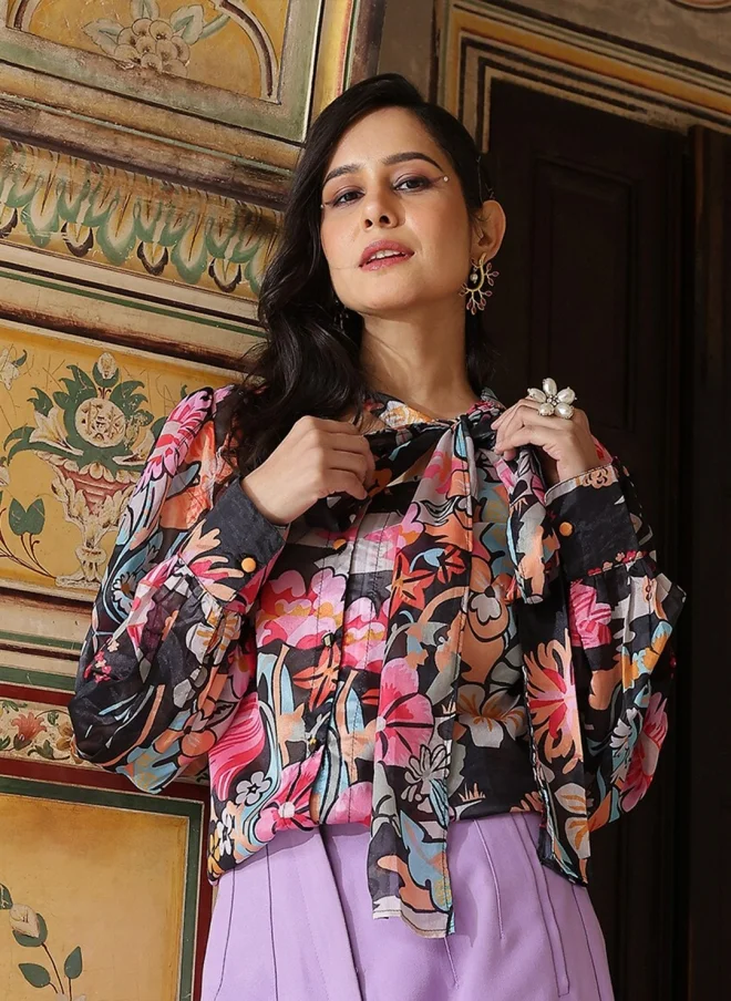 أيه كيه إس Floral Printed Casual Shirt for Women