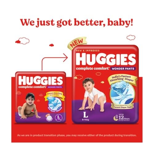 Huggies Complete Comfort Wonder Pants | Pant Style Baby Diapers Large Size (L), 84 Count | India's Fastest Absorbing Diaper, Prevents Diaper Rash, Ideal for 9 to 14 Kgs (42 Count, Pack of 2) - Image 2