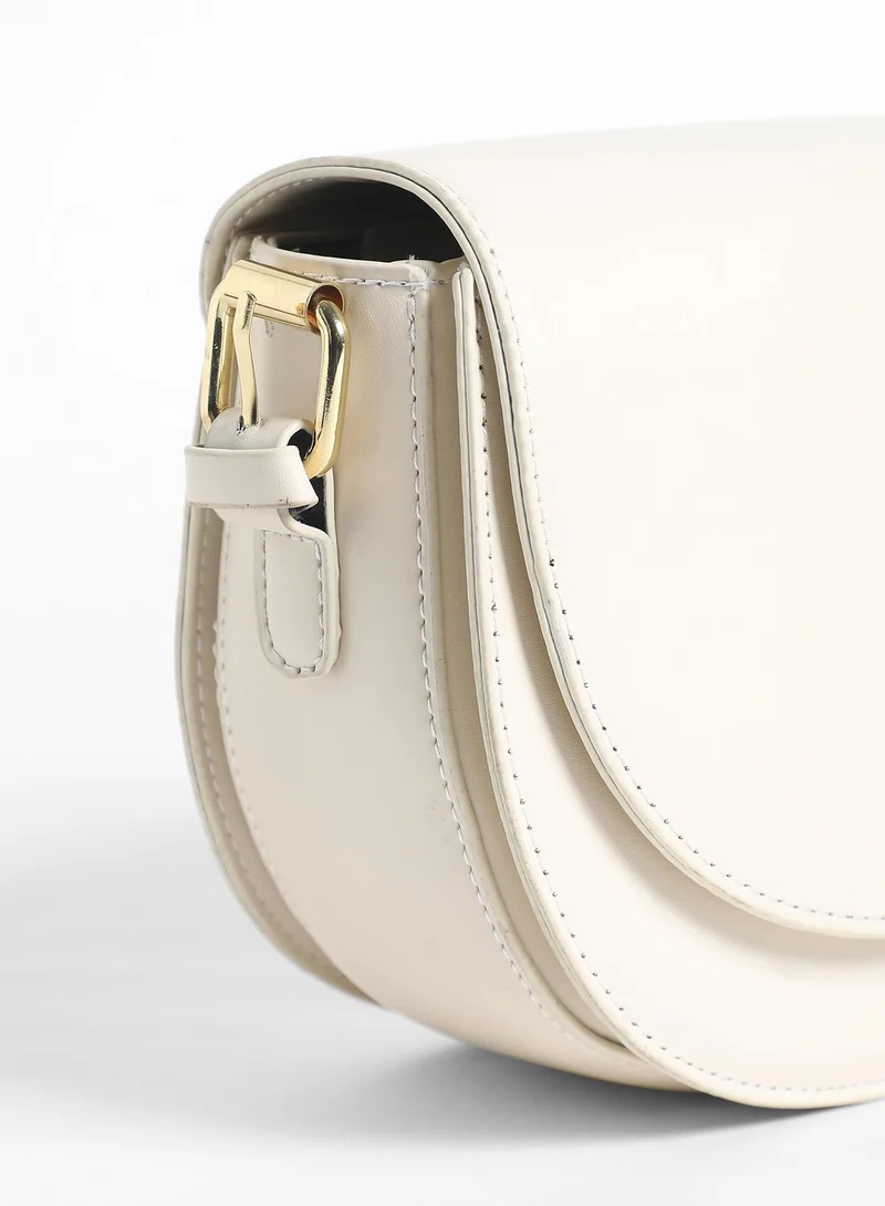 Haute Sauce Haute Sauce Women's Urban Curve Sling Bag For Casual Wear | Ivory White Colour | One-Size| Magnetic Closure | Vegan Leather Material | Detachable Sling | Handbag For Woman & Girls