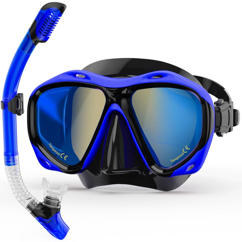 MELUMILU Snorkeling Gear for Adults Snorkel Mask With Mirrored Tempered Glass Lens 180 Wide View AntiFog Scuba Diving Mask Professional Snorkel Set for Swimming Diving Gifts for Women Mom Men Dad - Image 2