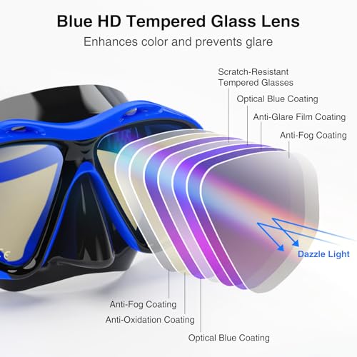 MELUMILU Snorkeling Gear for Adults Snorkel Mask With Mirrored Tempered Glass Lens 180 Wide View AntiFog Scuba Diving Mask Professional Snorkel Set for Swimming Diving Gifts for Women Mom Men Dad - Image 3