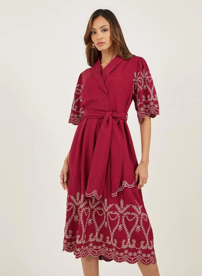Styli Embroidered Wrap Dress