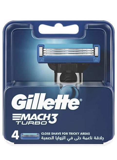 Mach3 Turbo 4  Blade Refills Silver/Blue