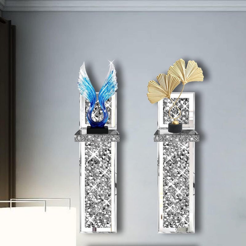 ZOLAPI Set of 2 Crystal Crush Diamond Candle Sconces Gorgeous Silver Mirrored Wall Sconce Candle Holder Glass Wall Decorations for Home Dcor Living Room Dining Room - Image 3