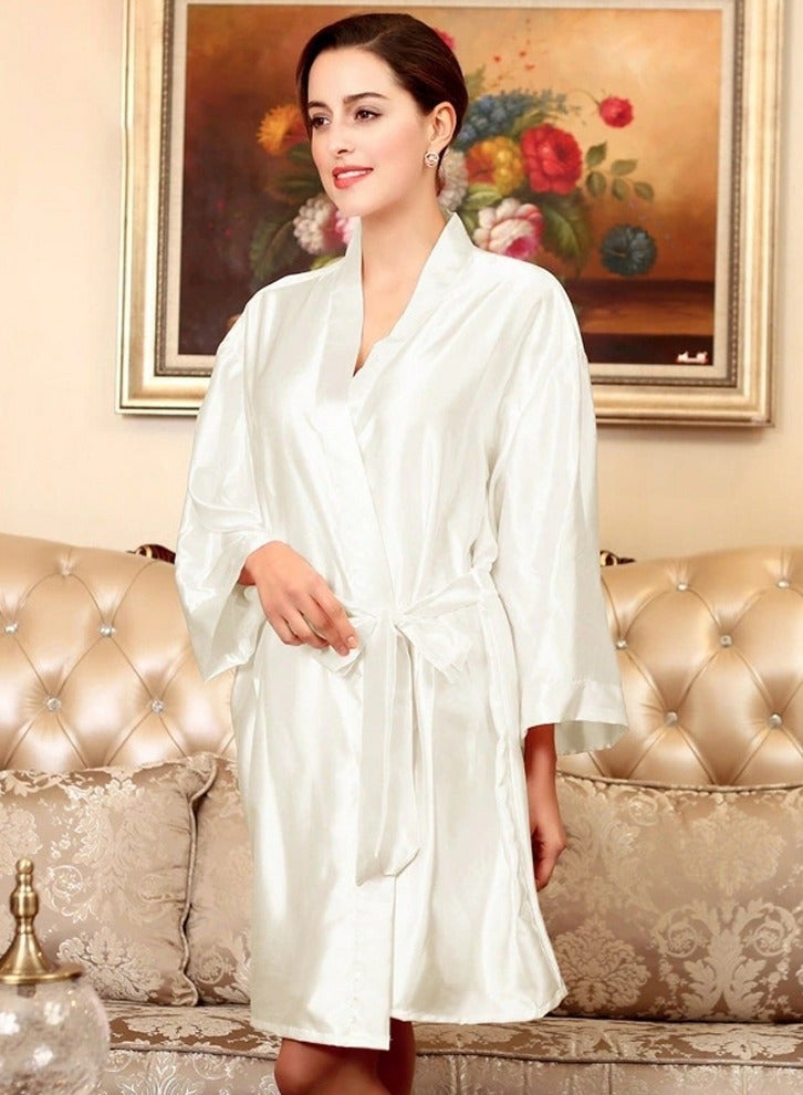 Loquat Women's Loose Nightgown Night-Robe Solid Color Soft Bathrobe Loungewear White