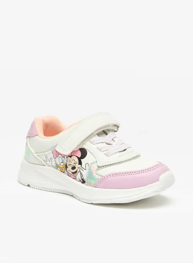 ديزني Girls Minnie Mouse and Daisy Duck Print Sneakers with Hook and Loop Closure