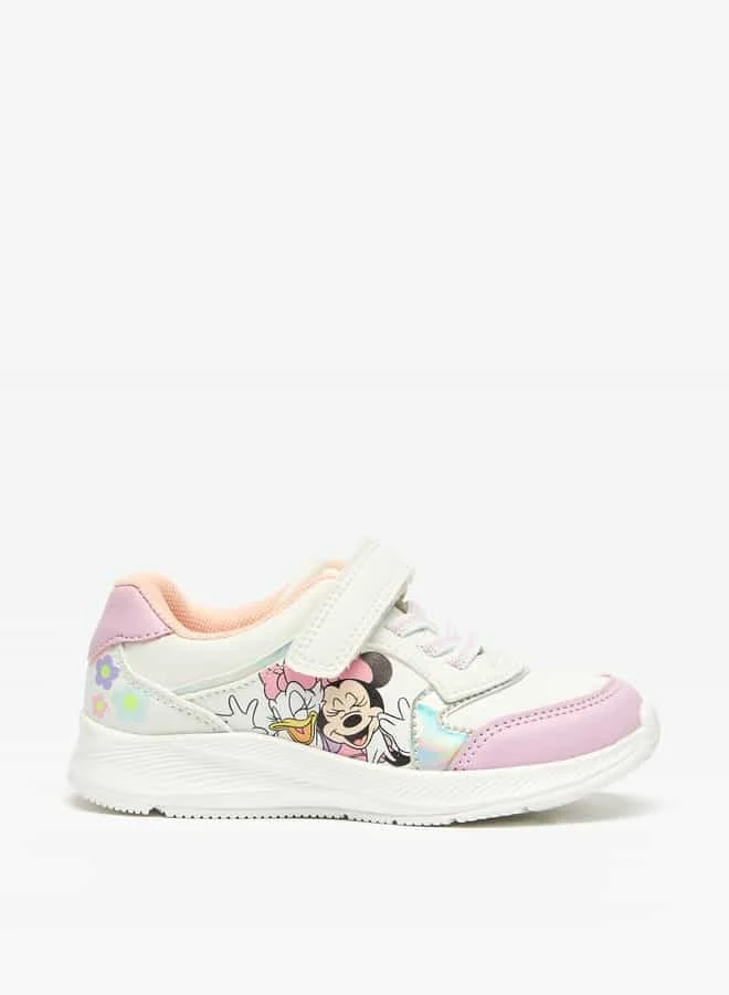 ديزني Girls Minnie Mouse and Daisy Duck Print Sneakers with Hook and Loop Closure