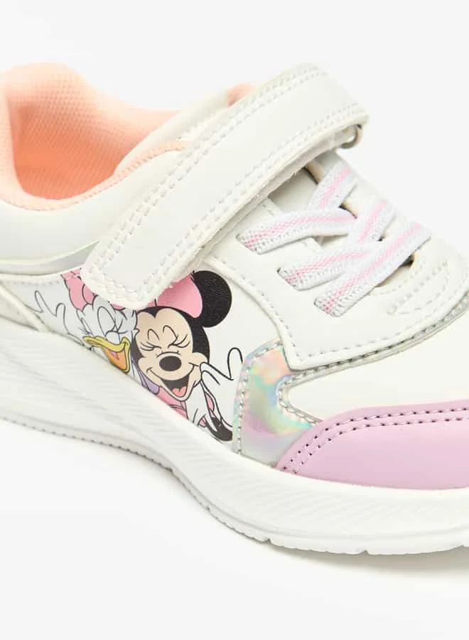 ديزني Girls Minnie Mouse and Daisy Duck Print Sneakers with Hook and Loop Closure