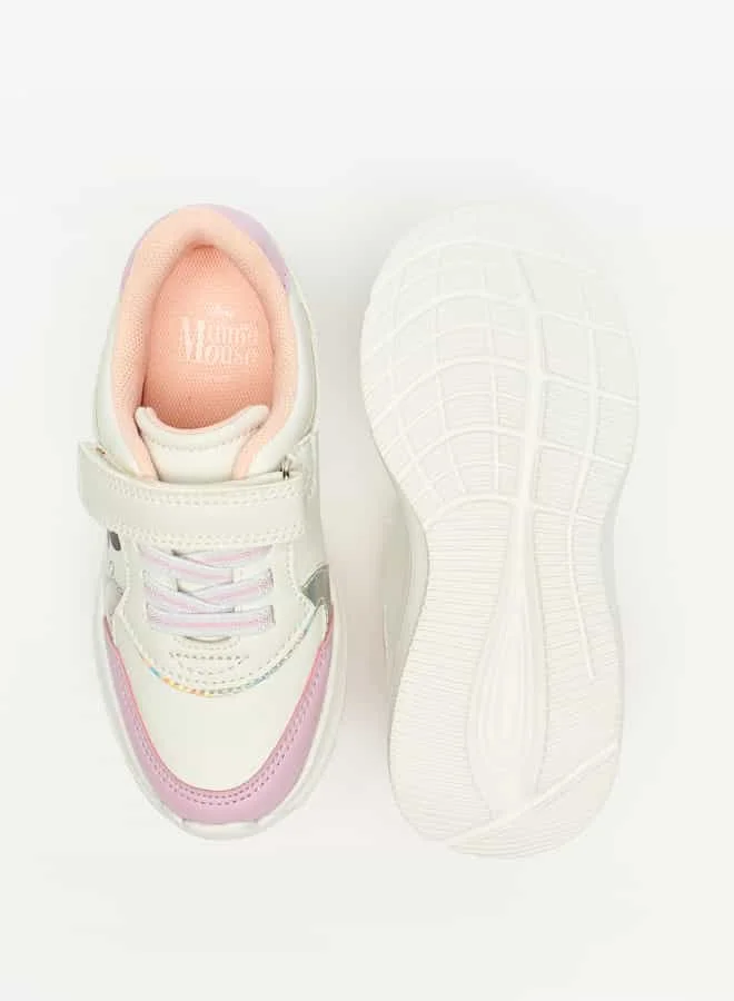 ديزني Girls Minnie Mouse and Daisy Duck Print Sneakers with Hook and Loop Closure
