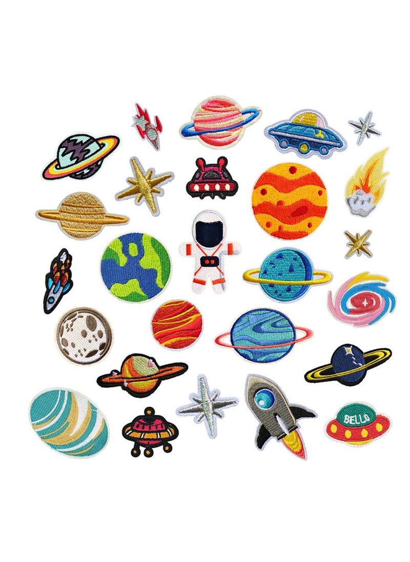 KASTWAVE Embroidery Patches, Outer Space Planet Universe Theme Pattern DIY Iron on Sewing Patch Patch Set Cloth Patch Clothing Accessories Suitable for Backpacks, Clothing, Jackets, Hats, Jeans, Etc. (26 Pcs)  - Image 1