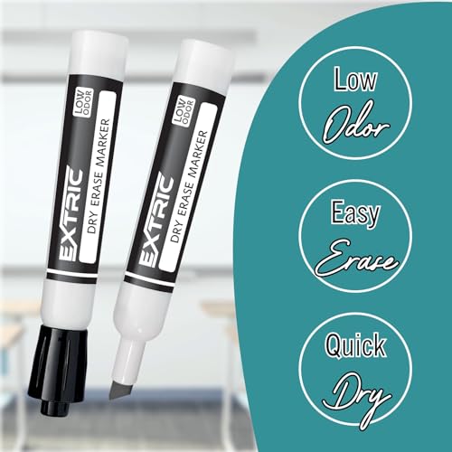 EXTRIC Black Dry Erase Markers, 12 Count Whiteboard Markers Chisel Tip, White Board Marker Dry Erase, Low Odor Chisel Tip Erasable Markers - Image 2