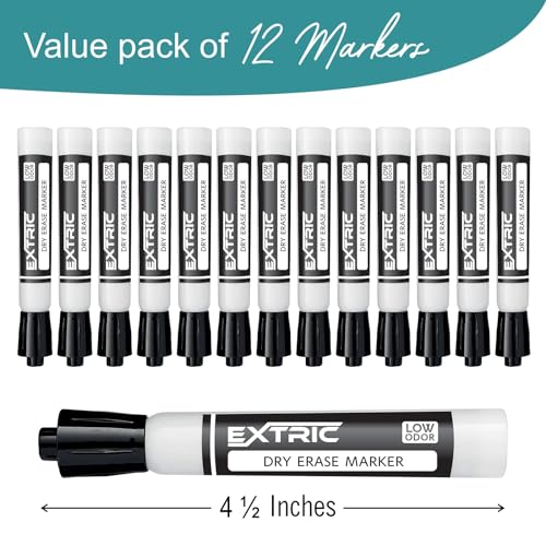 EXTRIC Black Dry Erase Markers, 12 Count Whiteboard Markers Chisel Tip, White Board Marker Dry Erase, Low Odor Chisel Tip Erasable Markers - Image 3