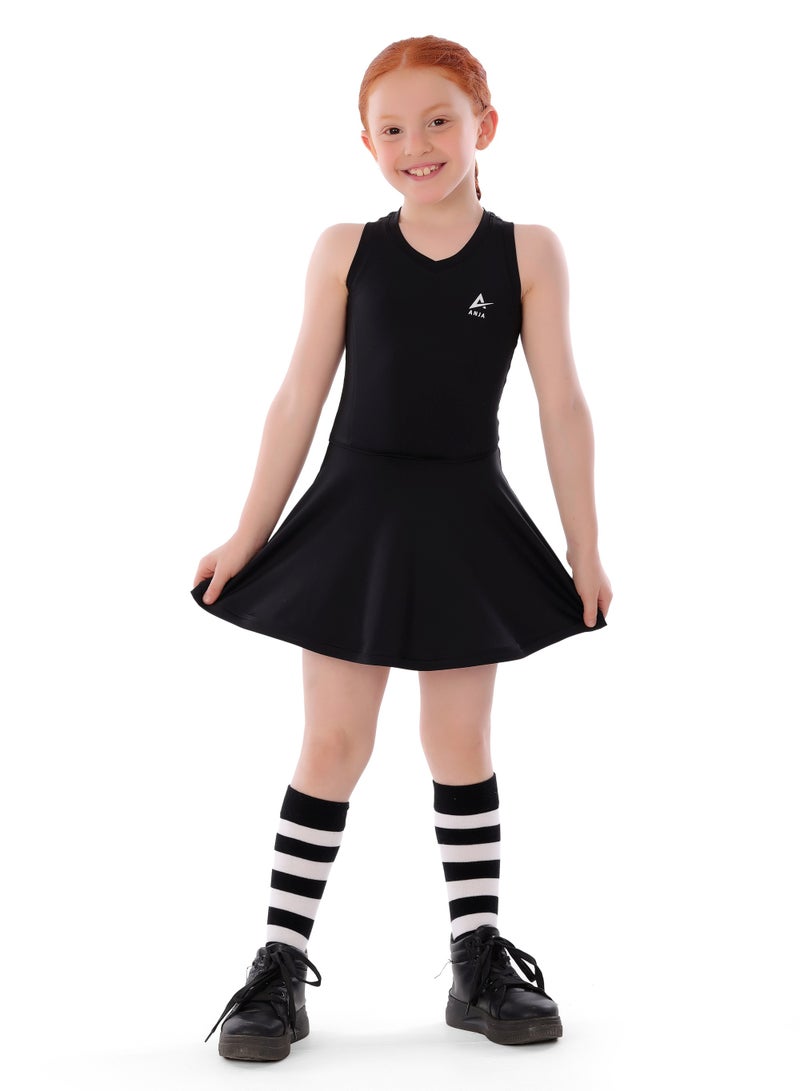ANJA Girls' Black Sports Dress – Cut-Sleeve Design - Image 1