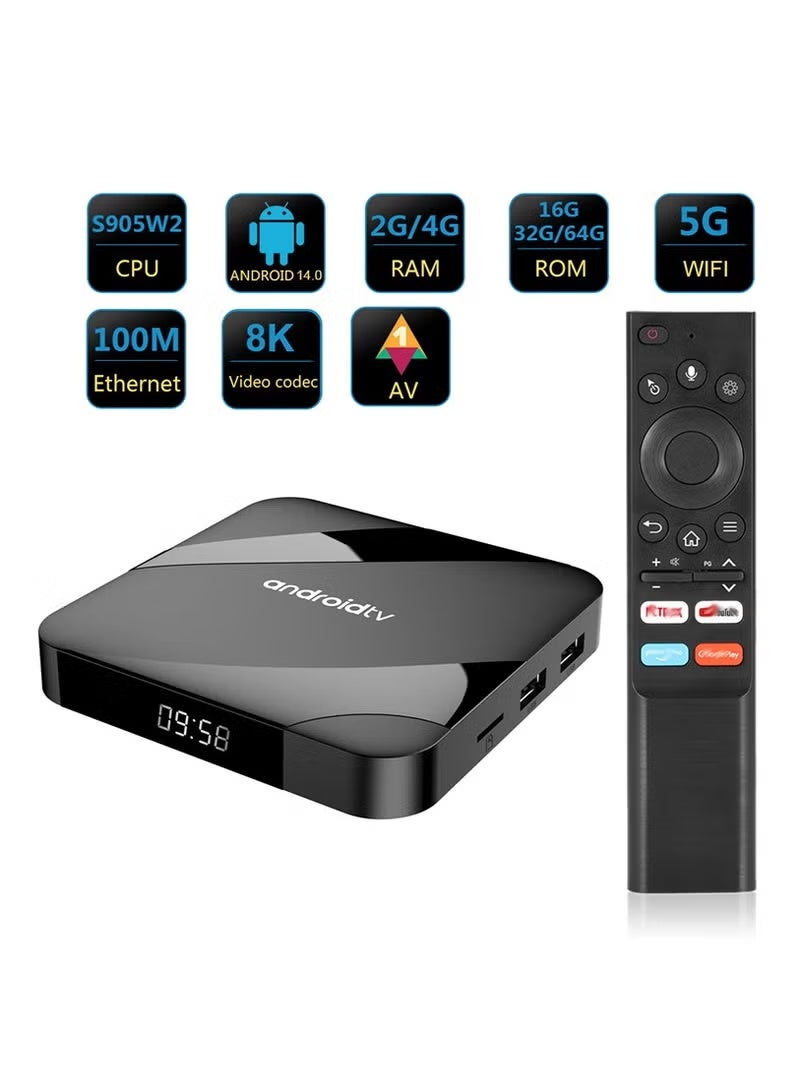 تلفزيون صندوق تلفاز 8K 4+64GB Ultra HD ATV W2 مع نظام أندرويد 14.0 ورقائق S905W2، اتصال لاسلكي 5G + بلوتوث 5.0، تحكم صوتي أكثر ذكاءً - Image 1