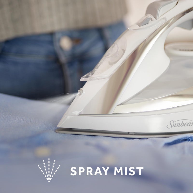 Sunbeam Turbo Steam Iron, 1700 Watt, Nonstick Ceramic Soleplate, Horizontal or Vertical Shot of Steam, Quick Heating, 3-Way Auto-Off, White and Chrome,9.3"L x 3.7"W - Image 5