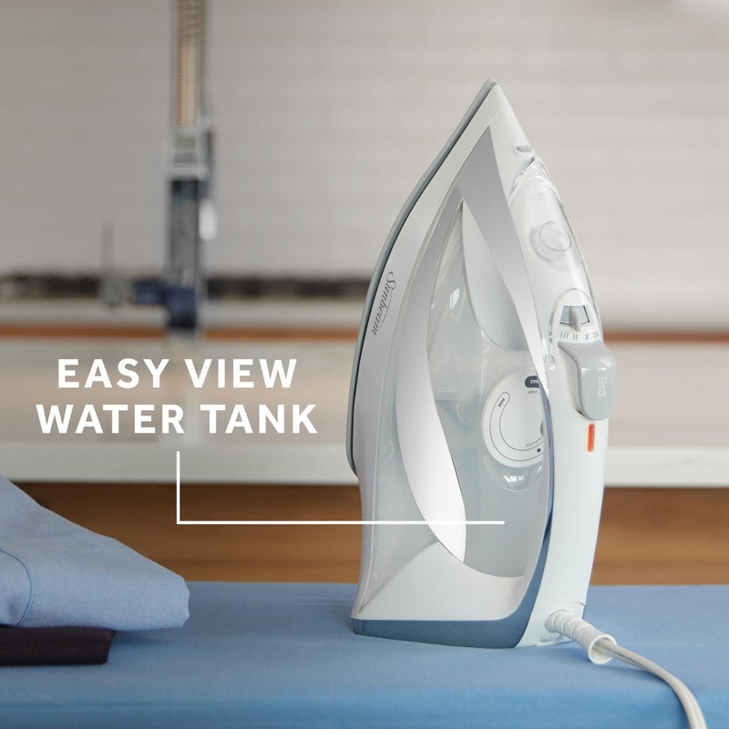 Sunbeam Turbo Steam Iron, 1700 Watt, Nonstick Ceramic Soleplate, Horizontal or Vertical Shot of Steam, Quick Heating, 3-Way Auto-Off, White and Chrome,9.3"L x 3.7"W - Image 4