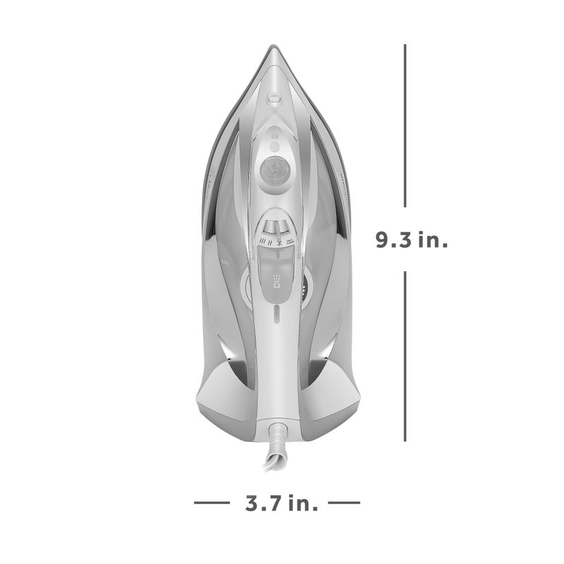 Sunbeam Turbo Steam Iron, 1700 Watt, Nonstick Ceramic Soleplate, Horizontal or Vertical Shot of Steam, Quick Heating, 3-Way Auto-Off, White and Chrome,9.3"L x 3.7"W - Image 2