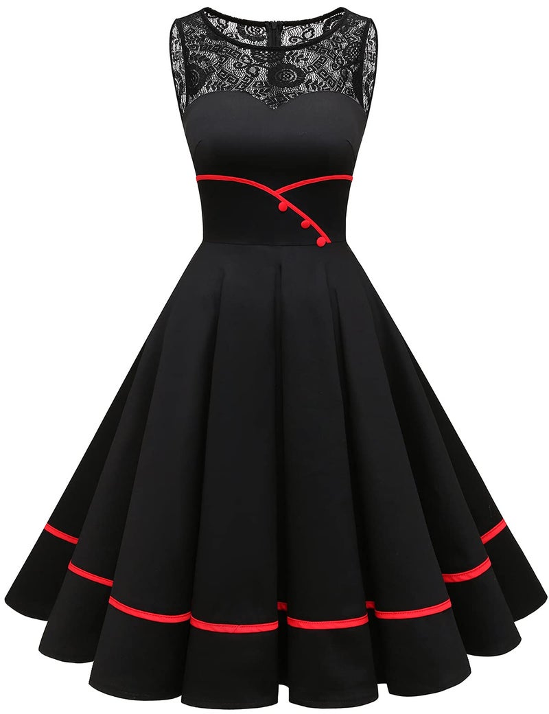 Bbonlinedress Women Plus Size Black Cocktail Dress 1950s Wedding Guest A-Line Swing Midi Outfits,Black 2XL - Image 5