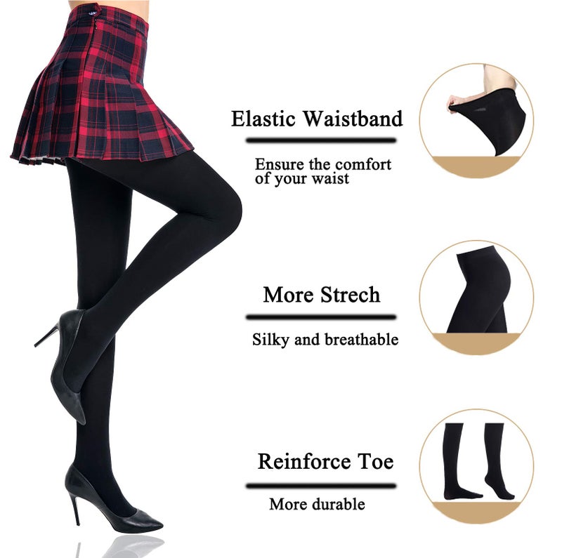 HONENNA Women's Control Top High Elastic Soft Opaque Pantyhose Tights - Image 2